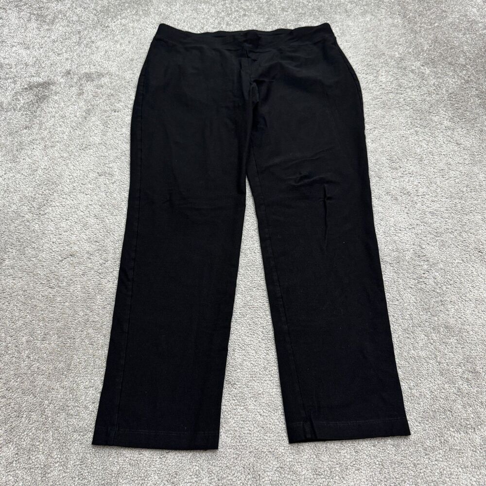Eileen Fisher Crepe Ankle Pull On Pants Womens Medium Black Straight Leg Stretch